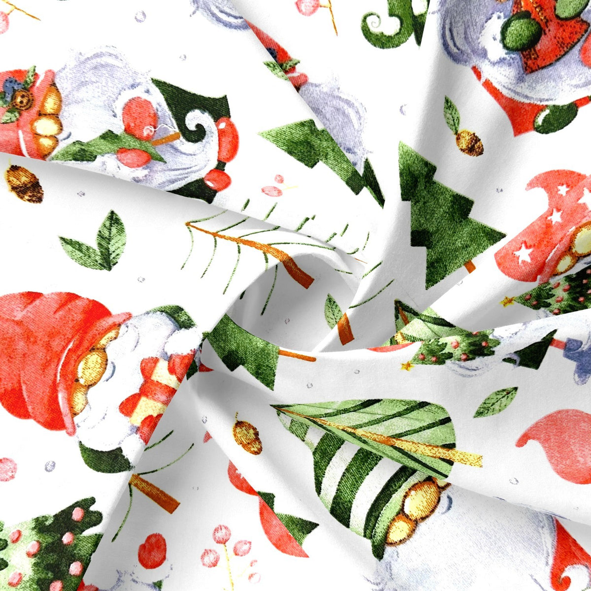 Cotton Fabric - Christmas gnomes and trees