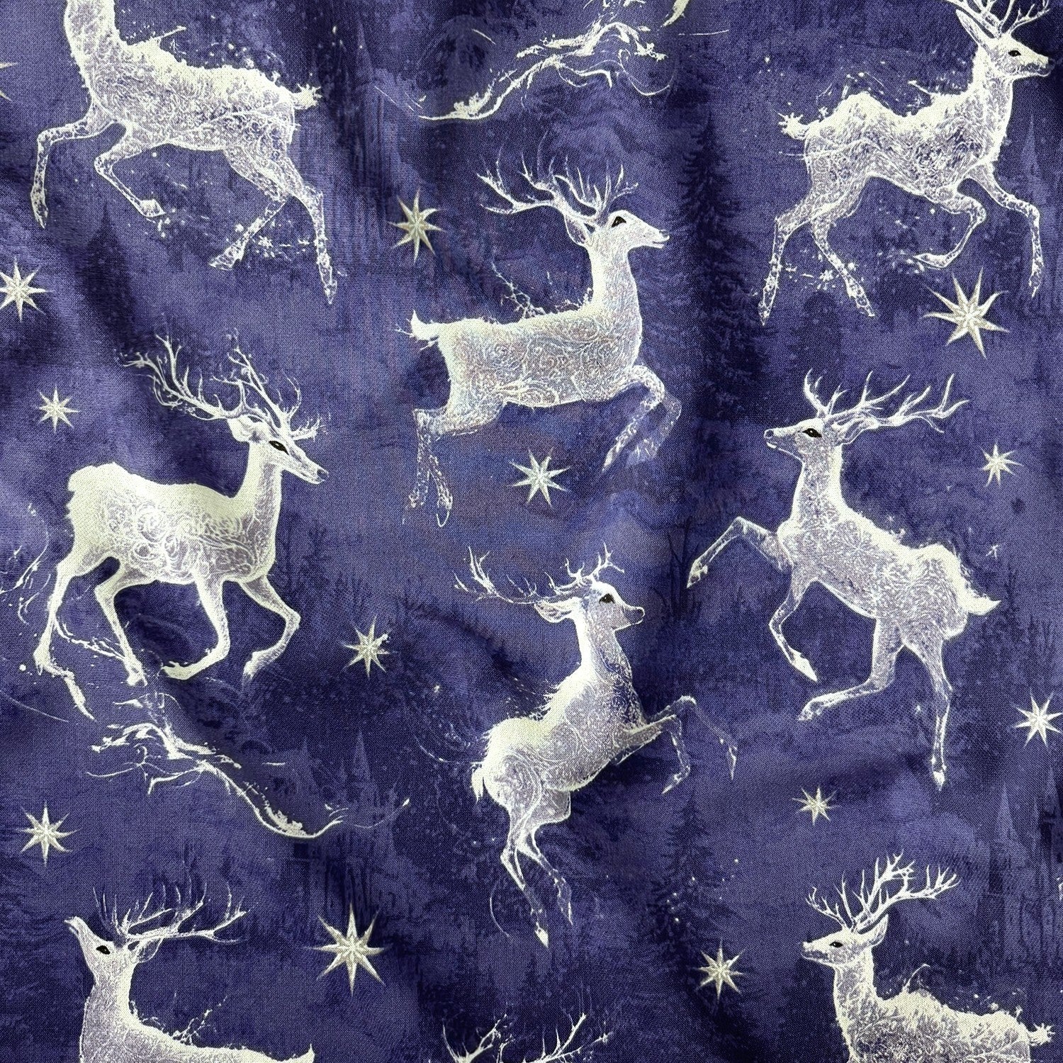 Cotton Fabric - Dark blue reindeers