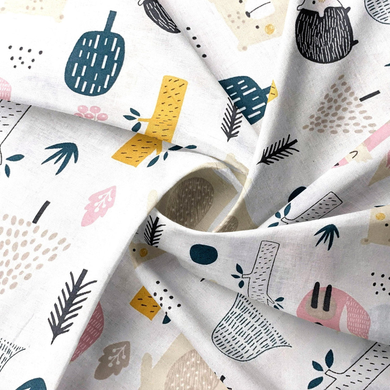 Cotton Fabric - Forest Animals, Orange