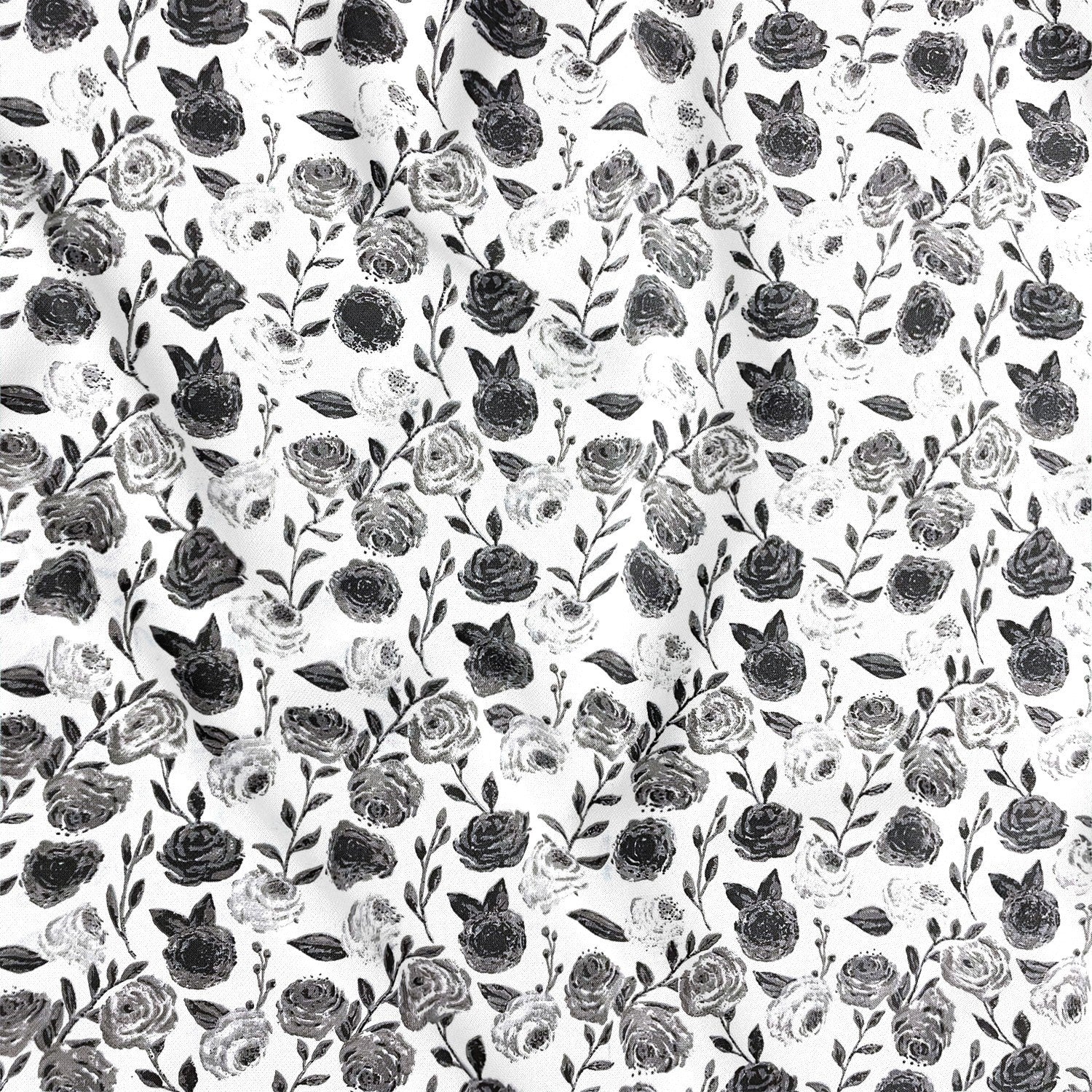 Cotton Fabric - Roses White black