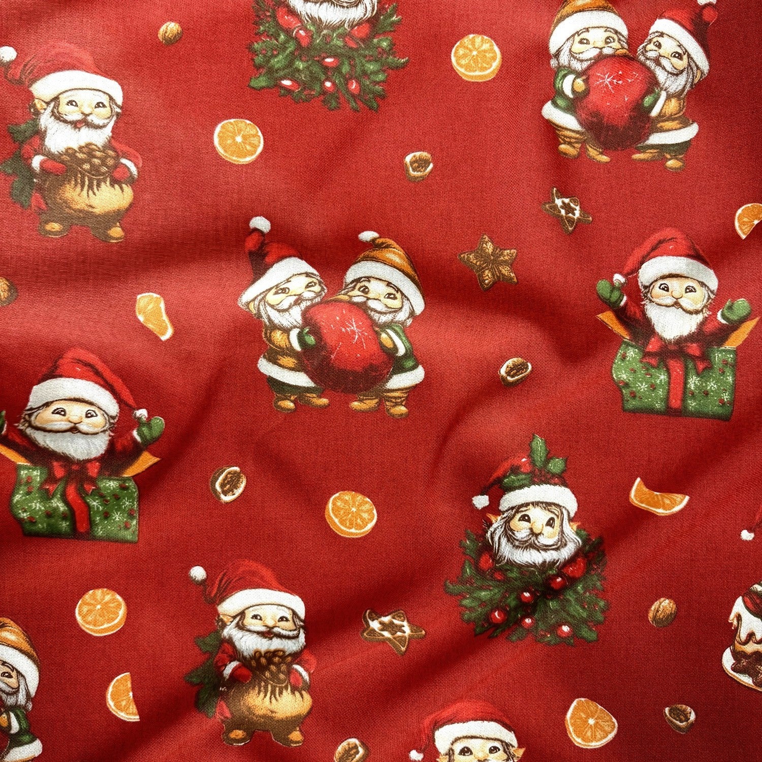 Cotton Fabric - Santa Claus orange and nut