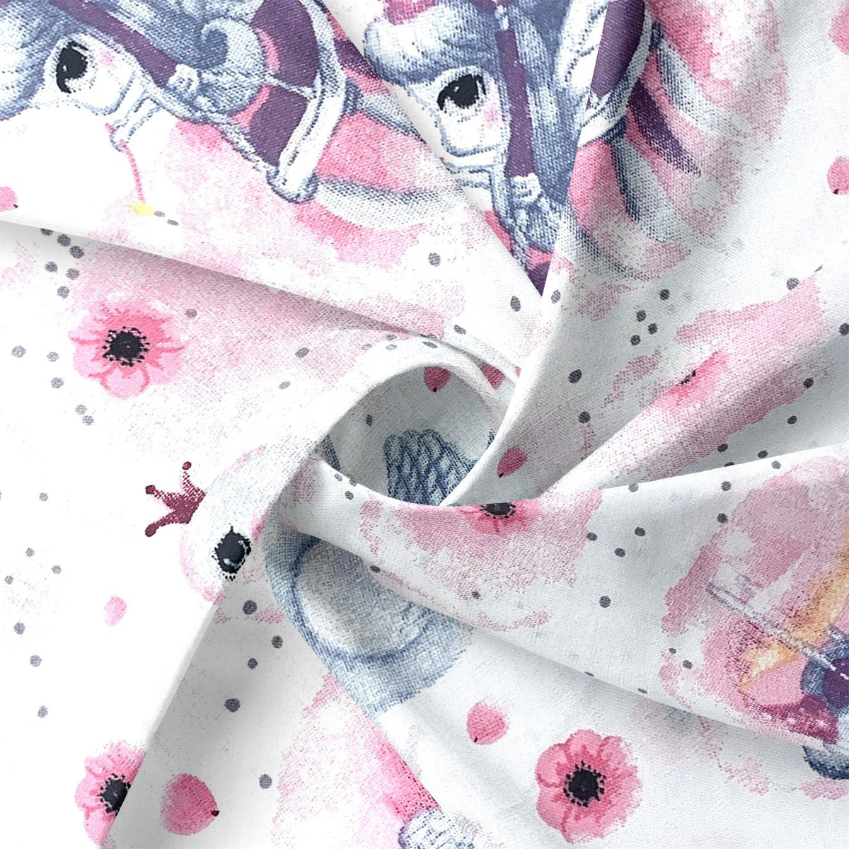 Cotton Fabric - Unicorns and Swans on White