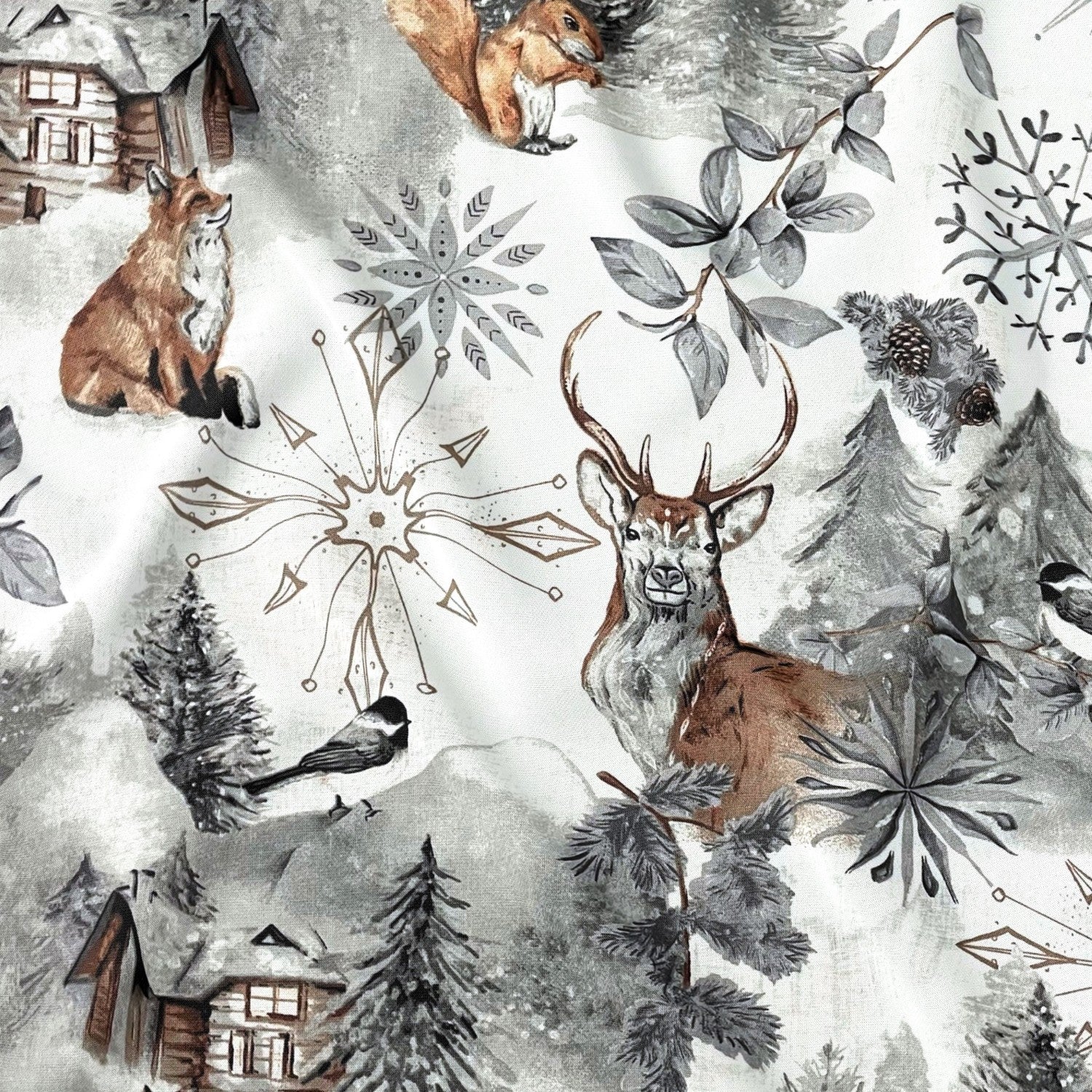 Cotton Fabric - Winter landscape, Gray