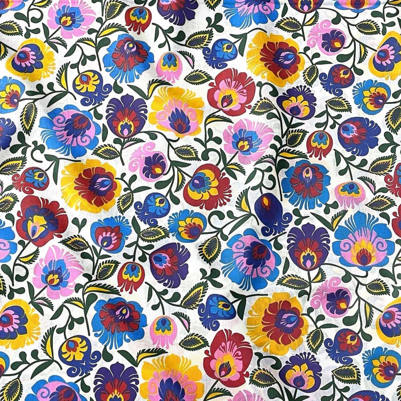 Cotton Fabric - Łowicz Folklore Pattern White