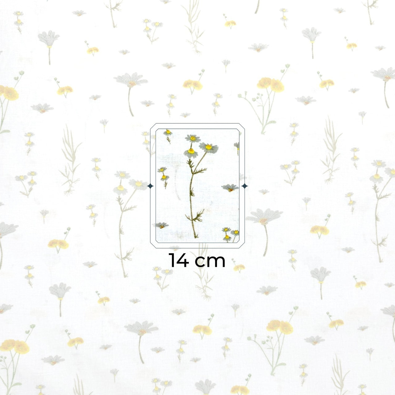 Cotton Fabric - Summer chamomile on White - PINaPIN