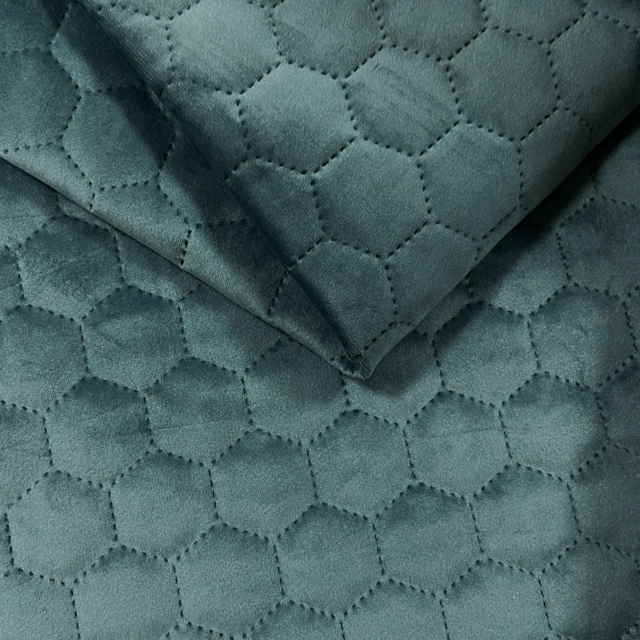 Upholstery Fabric Quilted Velour Hexagon - Azure