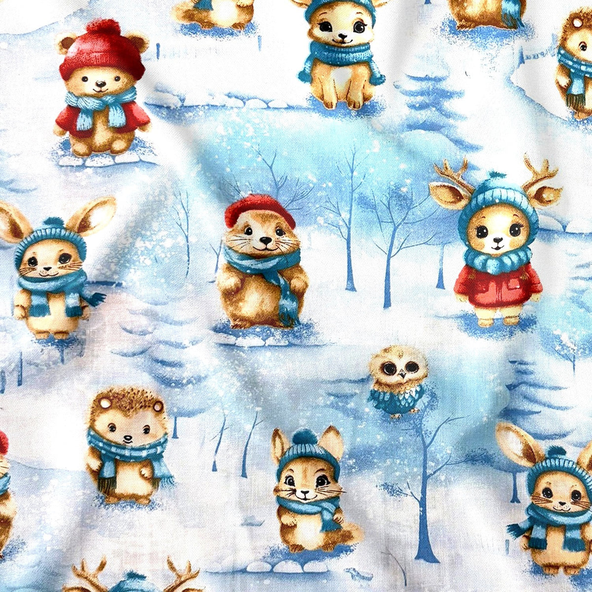 Tessuto di cotone - gnomi e alberi di Natale II